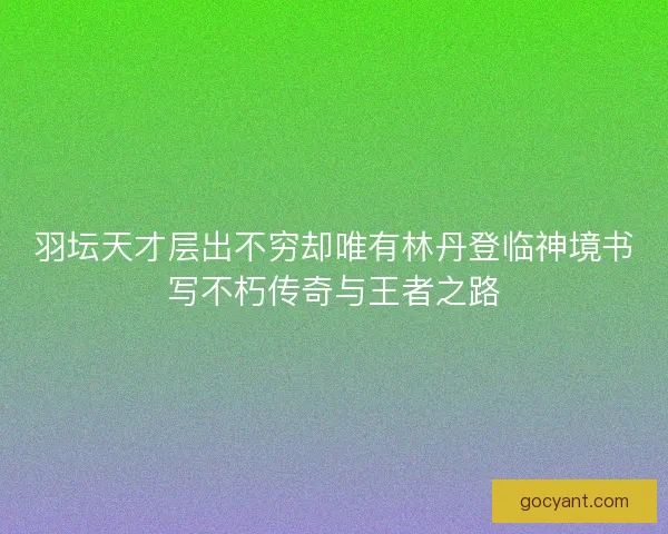 羽坛天才层出不穷却唯有林丹登临神境书写不朽传奇与王者之路